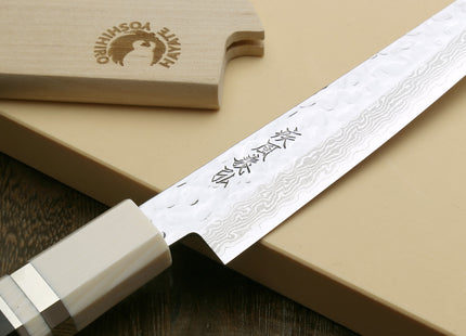 Yoshihiro VG-10 46 Layers Hammered Damascus Petty Utility Japanese Chef Knife Alternative Ivory Handle (6" (150mm))