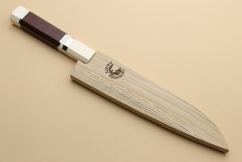 Yoshihiro VG-10 petty utility knife with Damascus blade, octagonal rosewood handle, ivory bolster