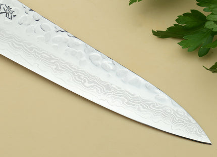 Yoshihiro VG-10 46 Layers Hammered Damascus Petty Utility Japanese Chef Knife Octagonal Turquoise Blue Handle (6" (150mm))