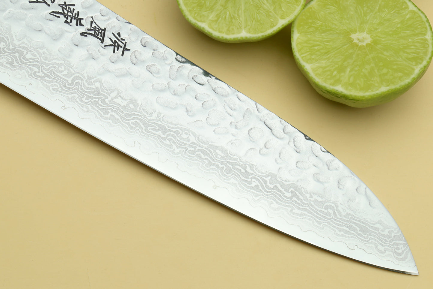 Yoshihiro VG-10 46 Layers Hammered Damascus Santoku Japanese Multipurpose Knife Octagonal Turquoise Blue Handle (Blade Length 7" (180mm))