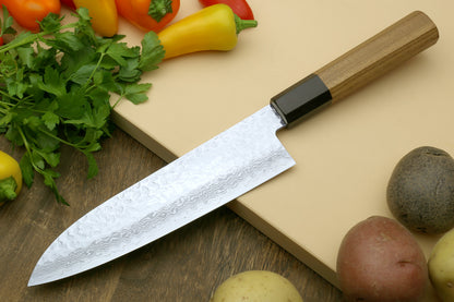 Yoshihiro VG-10 46 Layers Hammered Damascus Santoku Knife Japanese Multipurpose Chef Knife (Octagonal Ambrosia Handle)