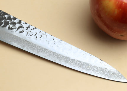 Yoshihiro VG-10 46 Layers Hammered Damascus Sujihiki Japanese Slicer Knife Octagonal Turquoise Blue Handle (Blade Length: 9.5" (240mm))