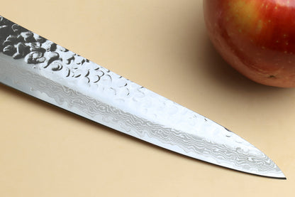 Yoshihiro VG-10 46 Layers Hammered Damascus Sujihiki Japanese Slicer Knife Octagonal Turquoise Blue Handle (Blade Length: 9.5" (240mm))