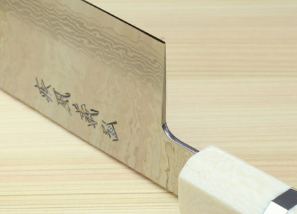 Yoshihiro VG-10 46 Layers Hammered Damascus Nakiri Japanese Vegetable Knife (6.5" (165mm)) (Ebony Handle with Alt Ivory Bolster)