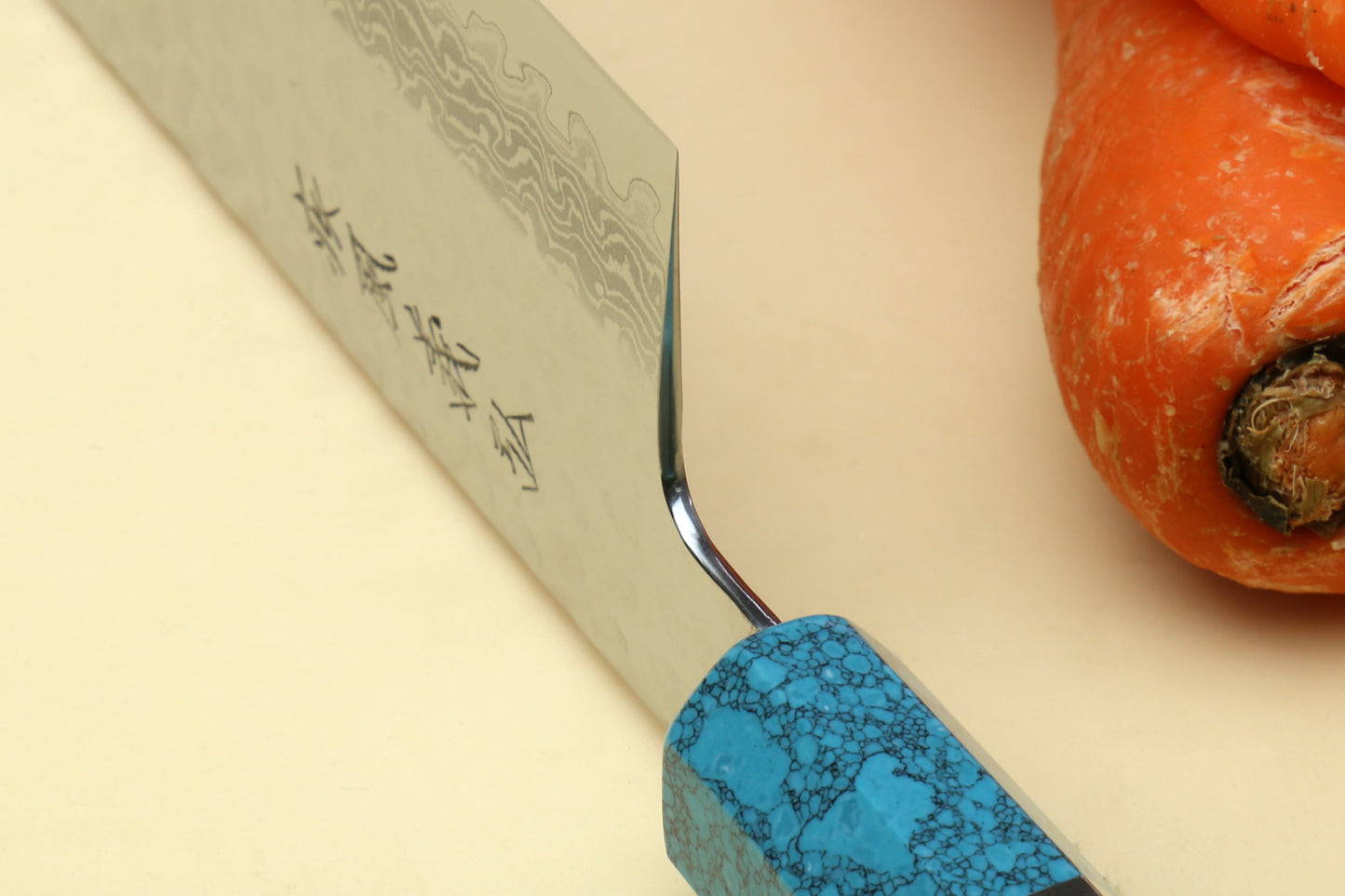 Yoshihiro VG-10 46 Layers Hammered Damascus Nakiri Japanese Vegetable Knife Octagonal Turquoise Blue Handle (Blade Length 6.5" (165mm))