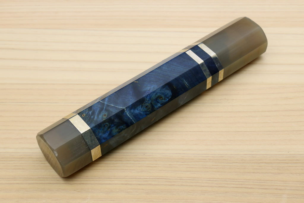 Yoshihiro Ocean Blue Handle with Water Buffalo Horn Bolster for Nakiri Vegetable Knife