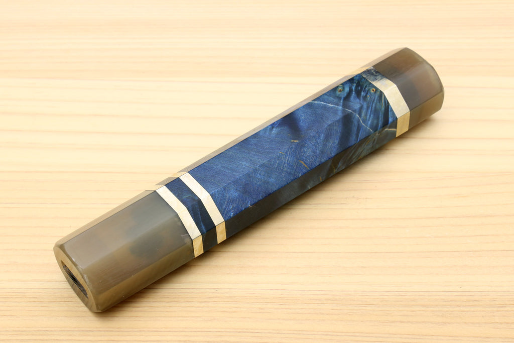 Yoshihiro Ocean Blue Handle with Water Buffalo Horn Bolster for Nakiri Vegetable Knife