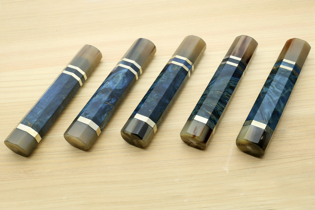 Yoshihiro Ocean Blue Handle with Water Buffalo Horn Bolster for Nakiri Vegetable Knife