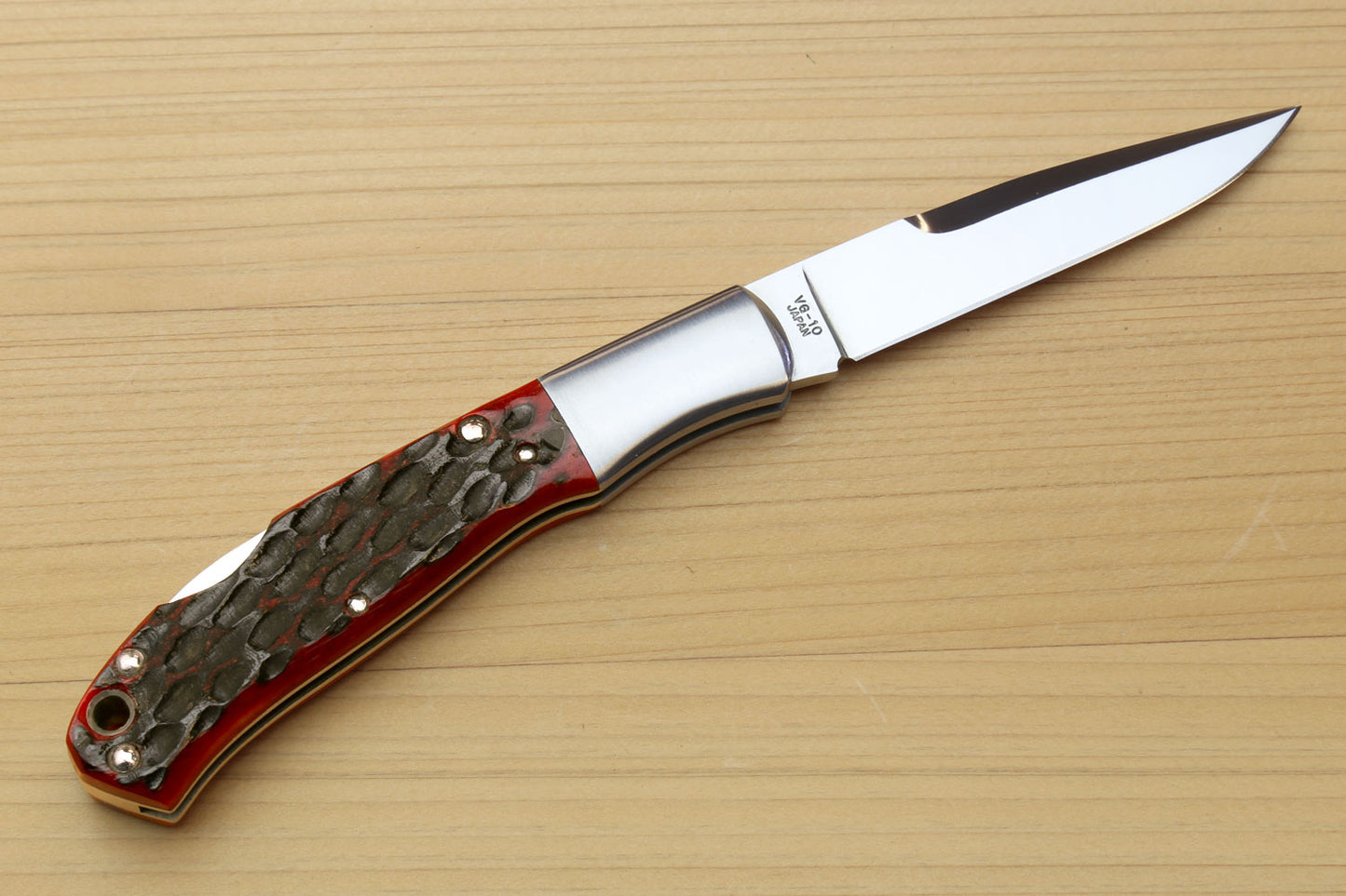 Moki VG-10 Stainless Steel Mirror Polished Lockback Folding Pocket Knife with Red Jigged Bone(Size: Large)