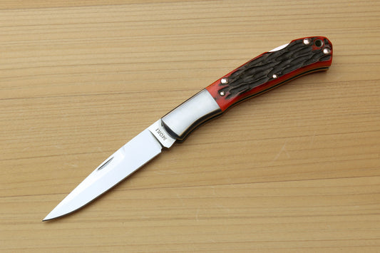 Moki VG-10 Stainless Steel Mirror Polished Lockback Folding Pocket Knife with Red Jigged Bone (Size: Small)