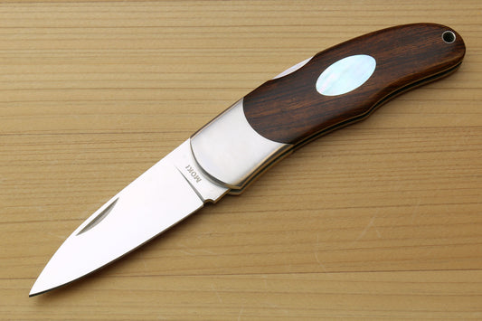 Moki VG-10 Stainless Steel Mirror Polished Lockback Folding Pocket Knife with Ironwood Handle and Abalone Inlay