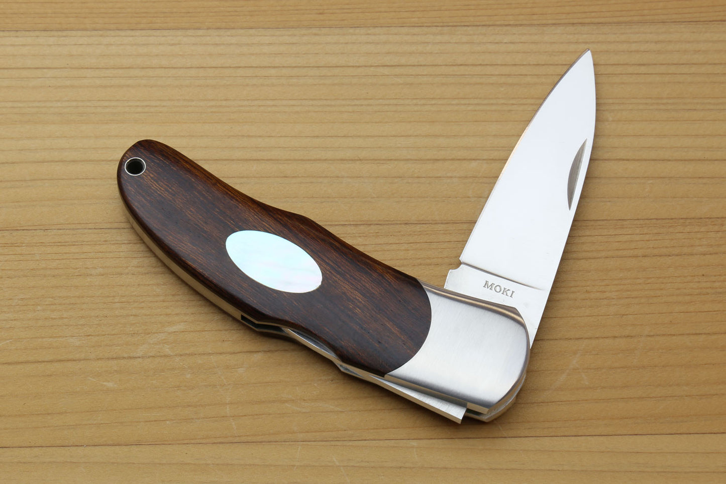 Moki VG-10 Stainless Steel Mirror Polished Lockback Folding Pocket Knife with Ironwood Handle and Abalone Inlay