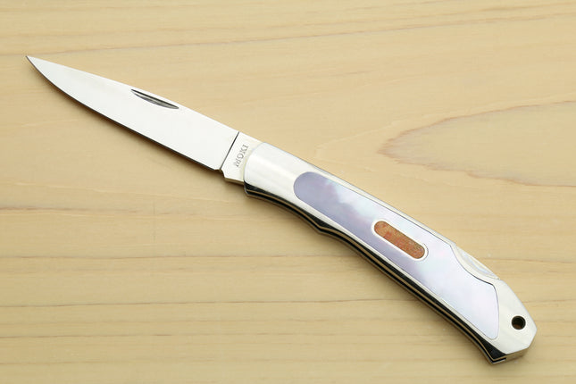 Moki ATS-34 Stainless Steel Mirror Polished Lockback Folding Pocket Knife with Abalone Inlay (TYPE F)