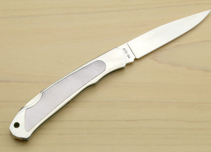 Moki ATS-34 Stainless Steel Mirror Polished Lockback Folding Pocket Knife with Abalone Inlay (TYPE F)