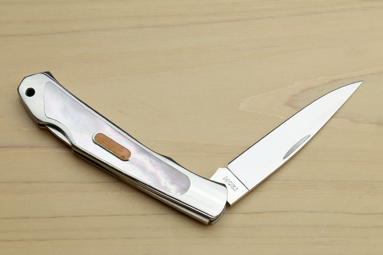 Moki ATS-34 Stainless Steel Mirror Polished Lockback Folding Pocket Knife with Abalone Inlay (TYPE F)