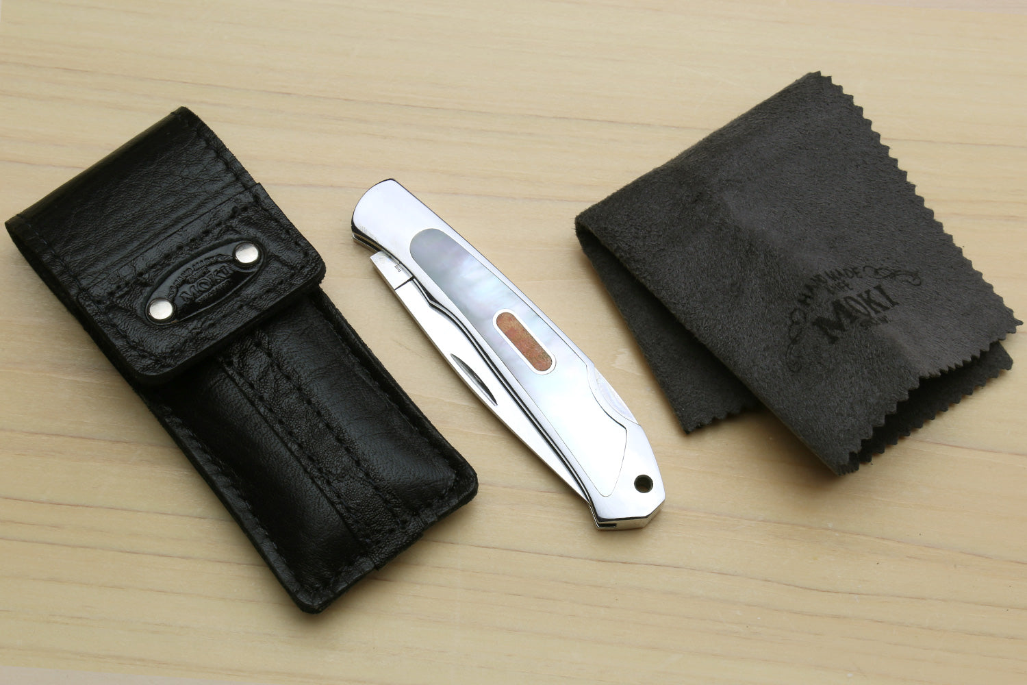Moki ATS-34 Stainless Steel Mirror Polished Lockback Folding Pocket Knife with Abalone Inlay (TYPE F)