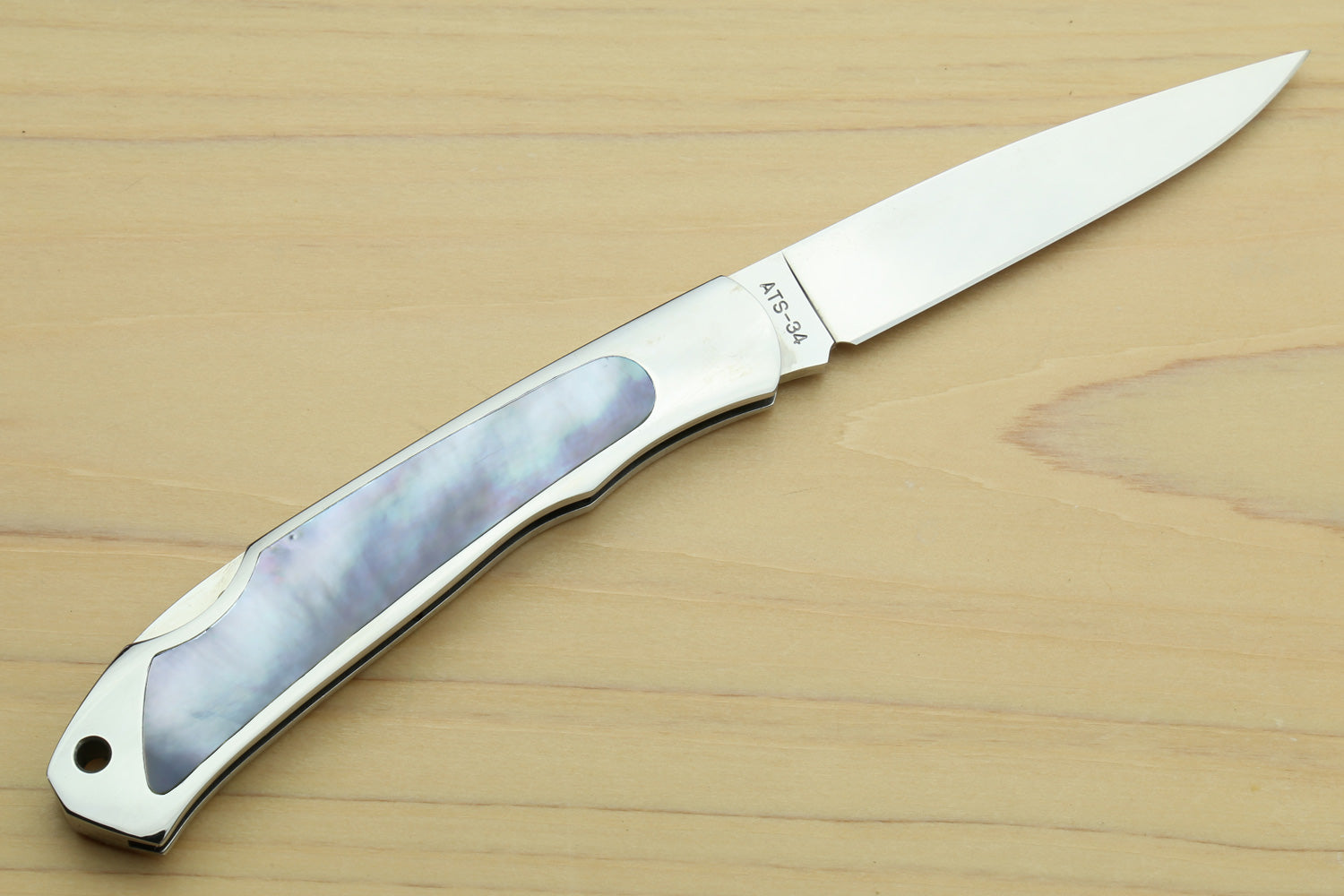 Moki ATS-34 Stainless Steel Mirror Polished Lockback Folding Pocket Knife with Abalone Inlay (TYPE G)