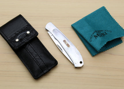 Moki ATS-34 Stainless Steel Mirror Polished Lockback Folding Pocket Knife with Abalone Inlay (TYPE G)