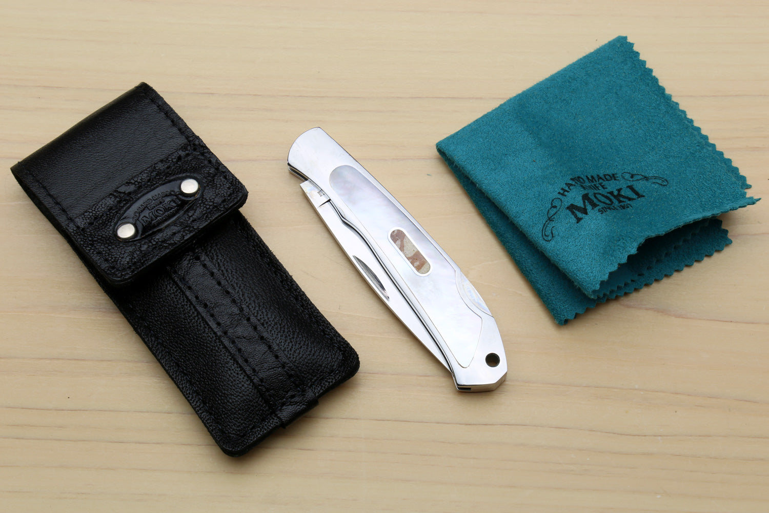 Moki ATS-34 Stainless Steel Mirror Polished Lockback Folding Pocket Knife with Abalone Inlay (TYPE G)