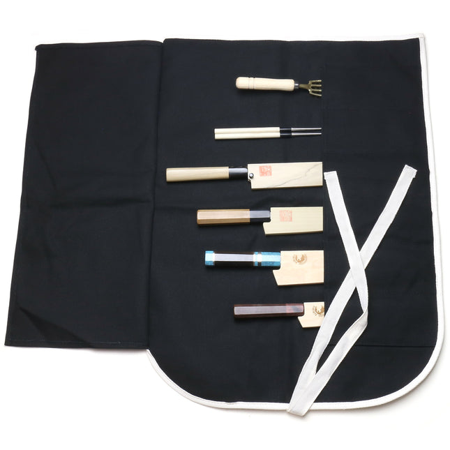 Yoshihiro Japanese Knife Cotton Pouch Bag Black Color (6 Slots)