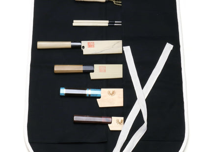 Yoshihiro Japanese Knife Cotton Pouch Bag Black Color (6 Slots)