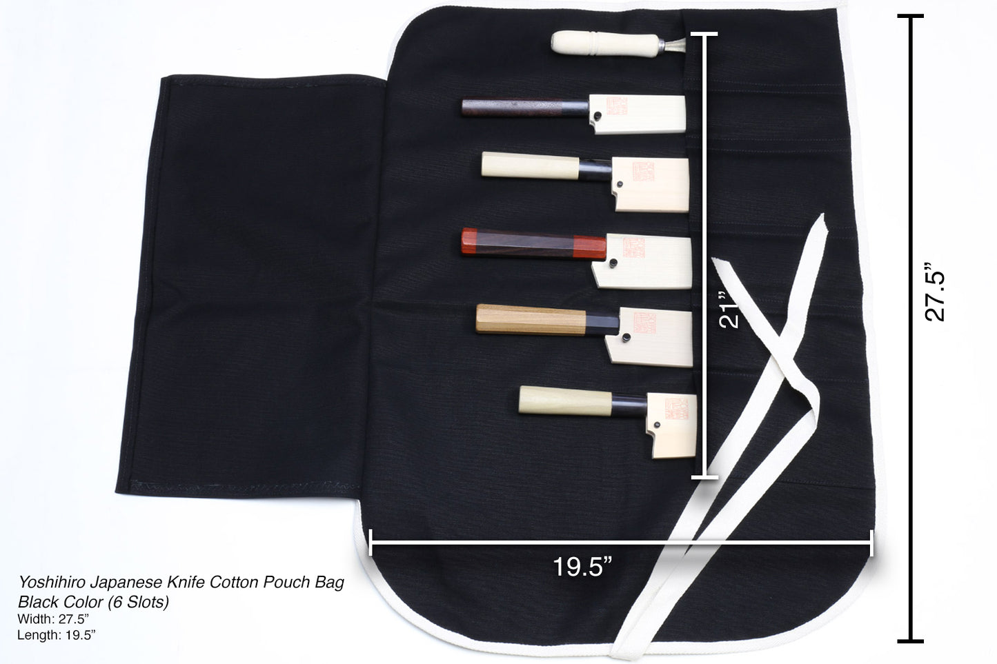 Yoshihiro Japanese Knife Cotton Pouch Bag Black Color (6 Slots)