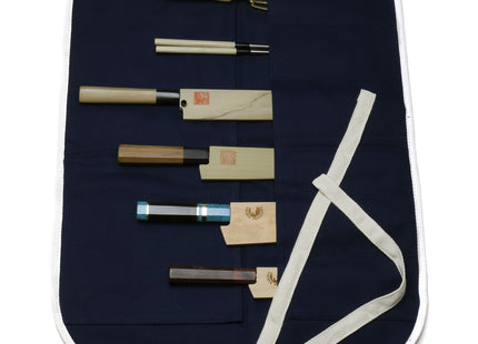 Yoshihiro Japanese Knife Cotton Pouch Bag Dark Navy Color (6 Slots)