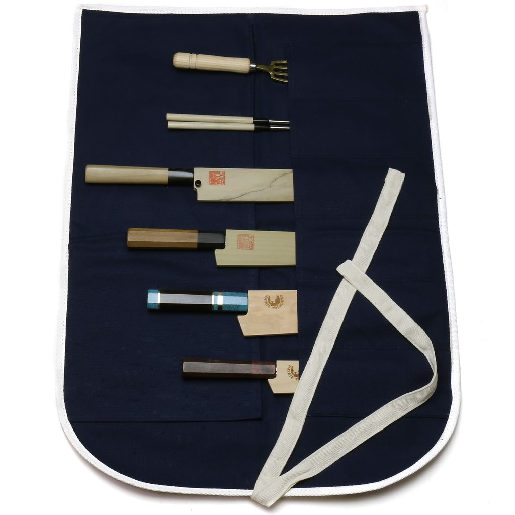 Yoshihiro Japanese Knife Cotton Pouch Bag Dark Navy Color (6 Slots)