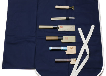 Yoshihiro Japanese Knife Cotton Pouch Bag Dark Navy Color (6 Slots)