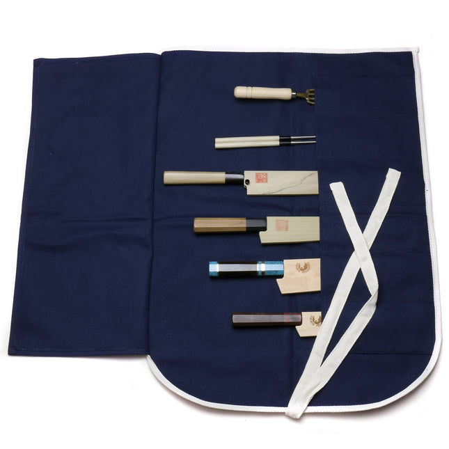 Yoshihiro Japanese Knife Cotton Pouch Bag Dark Navy Color (6 Slots)