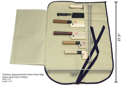 Yoshihiro Japanese Knife Cotton Pouch Bag Green-Gray Color (6 Slots)