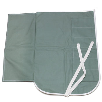 Olive-green cotton 6-slot knife pouch bag, folded closed with white-edged tie