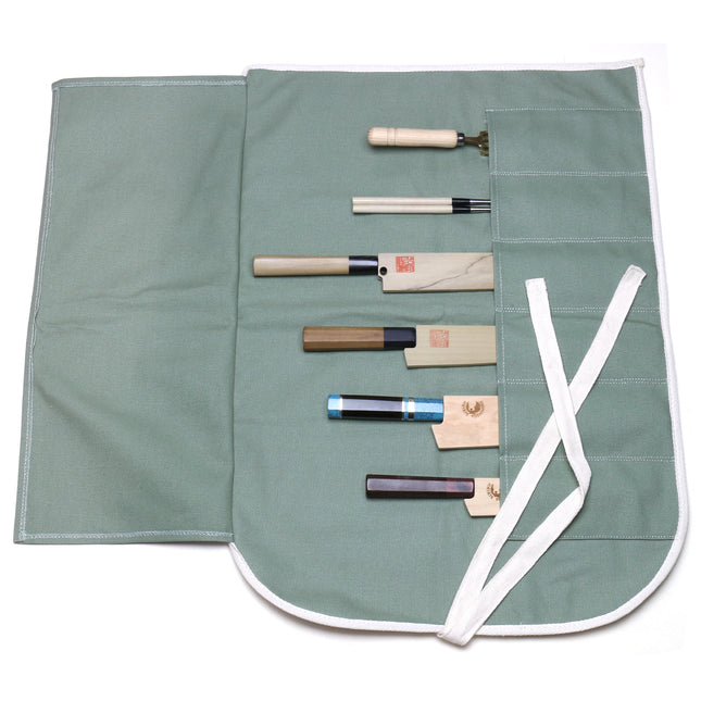 Yoshihiro Japanese Knife Cotton Pouch Bag Olive-Green Color (6 Slots)