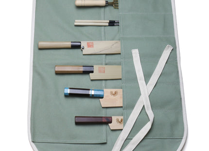 Yoshihiro Japanese Knife Cotton Pouch Bag Olive-Green Color (6 Slots)
