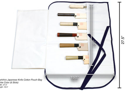 Yoshihiro Japanese Knife Cotton Pouch Bag White Color (6 Slots)