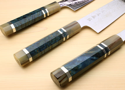 Yoshihiro Damascus SG2 (R2) Semi-Stainless Gyuto Chef Knife with Ocean Blue Handle (Blade Length 8.25" (210mm))