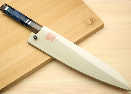 Yoshihiro Damascus SG2 (R2) Semi-Stainless Gyuto Chef Knife with Ocean Blue Handle (Blade Length 8.25" (210mm))