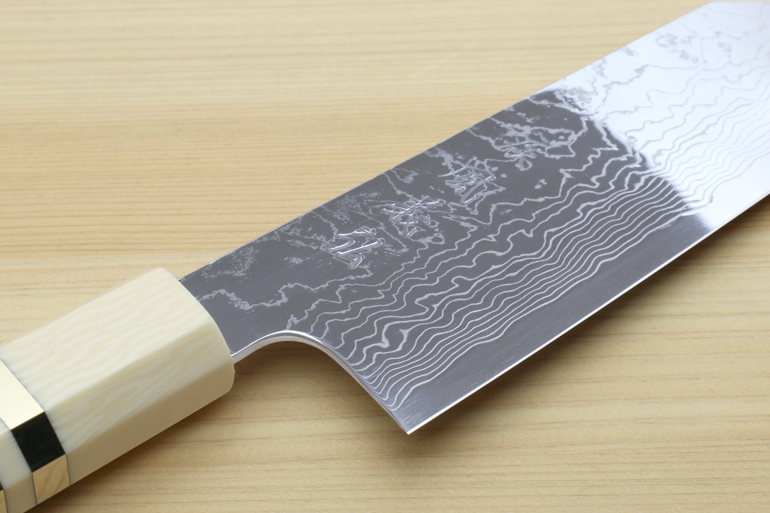 Yoshihiro Damascus SG2 (R2) Semi-Stainless Gyuto Chef Knife, Ocean Blue Handle with Alternative Ivory Bolster