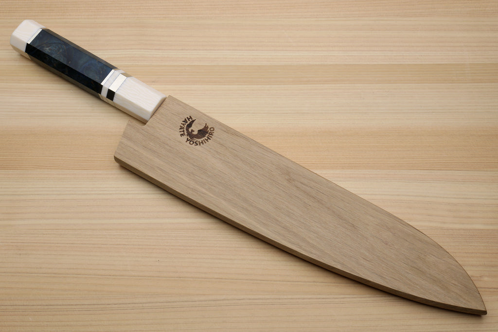 Yoshihiro Damascus SG2 (R2) Semi-Stainless Gyuto Chef Knife, Ocean Blue Handle with Alternative Ivory Bolster