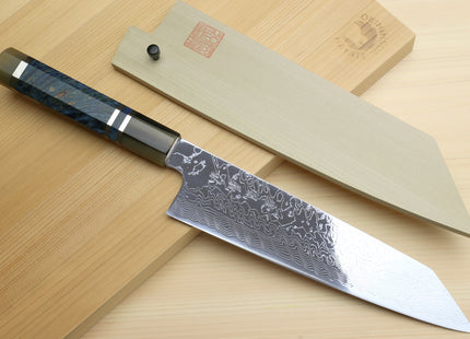 Yoshihiro Damascus SG2 (R2) Semi-Stainless Kiritsuke Chef Knife with Ocean Blue Handle (Blade Length 8.25" (210mm))