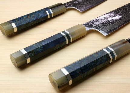 Yoshihiro Damascus SG2 (R2) Semi-Stainless Kiritsuke Chef Knife with Ocean Blue Handle (Blade Length 8.25" (210mm))