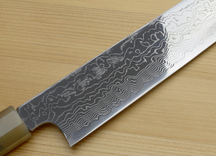 Yoshihiro Damascus SG2 (R2) Semi-Stainless Utility-Kiritsuke Chef Knife with Ocean Blue Handle (Blade Length 9.5" (240mm))