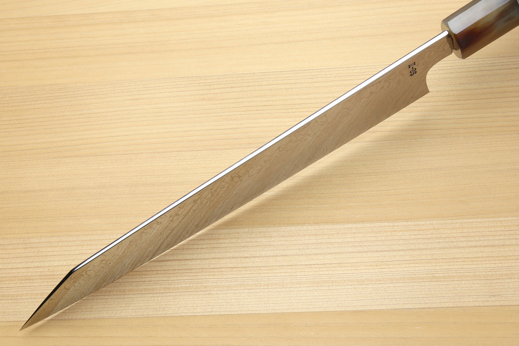 Yoshihiro Damascus SG2 (R2) Semi-Stainless Utility-Kiritsuke Chef Knife with Ocean Blue Handle (Blade Length 9.5" (240mm))