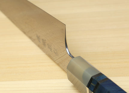 Yoshihiro Damascus SG2 (R2) Semi-Stainless Utility-Kiritsuke Chef Knife with Ocean Blue Handle (Blade Length 9.5" (240mm))