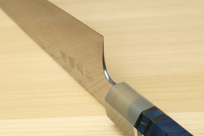 Yoshihiro Damascus SG2 (R2) Semi-Stainless Utility-Kiritsuke Chef Knife with Ocean Blue Handle (Blade Length 9.5" (240mm))