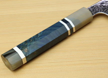 Yoshihiro Damascus SG2 (R2) Semi-Stainless Utility-Kiritsuke Chef Knife with Ocean Blue Handle (Blade Length 9.5" (240mm))