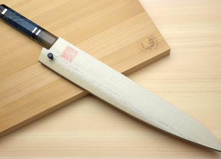 Yoshihiro Damascus SG2 (R2) Semi-Stainless Utility-Kiritsuke Chef Knife with Ocean Blue Handle (Blade Length 9.5" (240mm))