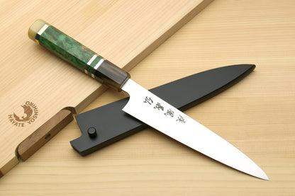 Yoshihiro SG-II (R-2) Semi-Stainless Petty Utility Knife Triple Ring Stabilized Maple Burl Handle