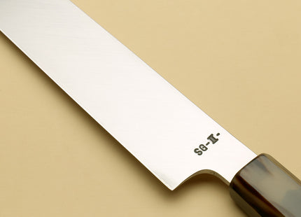 Yoshihiro SG-2 (R-2) Semi-Stainless Steel Mirror Polished Yanagi Sashimi Knife, Triple Ring Ebony Handle
