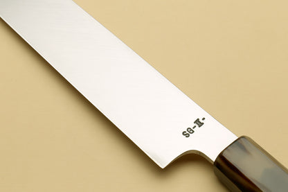 Yoshihiro SG-2 (R-2) Semi-Stainless Steel Mirror Polished Yanagi Sashimi Knife, Triple Ring Ebony Handle